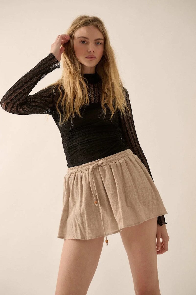 Alenya Striped Lace Mock-Neck Bodysuit Clothing Promesa 