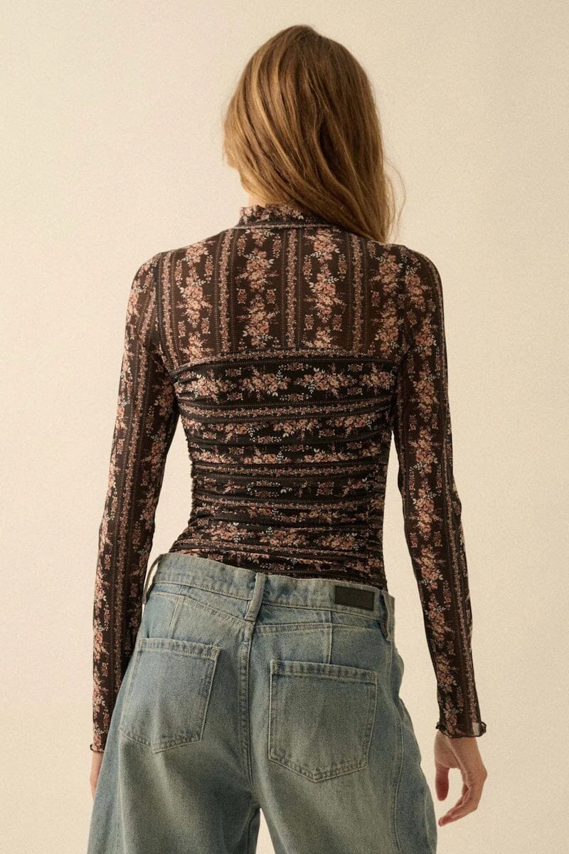 Alice Floral Mesh Ruched Bodysuit Clothing Promesa 