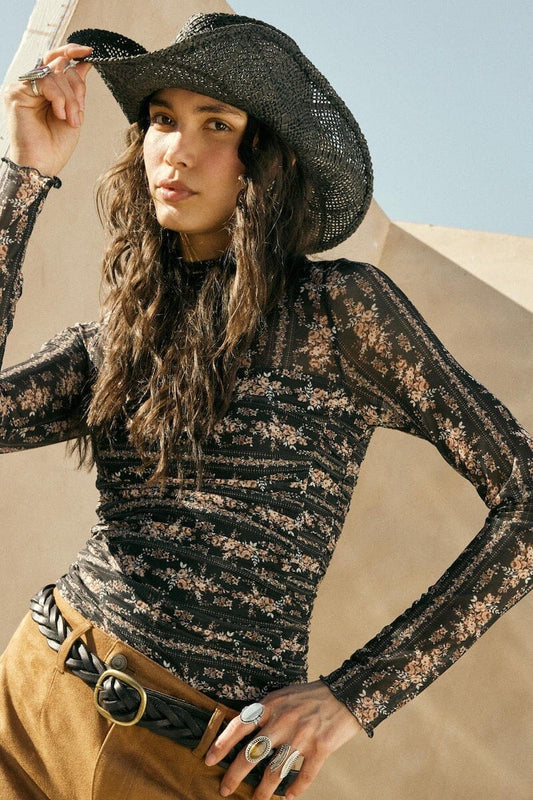 Alice Floral Mesh Ruched Bodysuit Clothing Promesa 