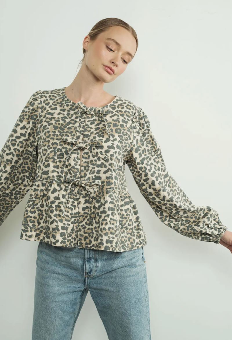 Alisa Long Sleeve Animal Print Bow Tie Blouse Clothing Mure + Grand 