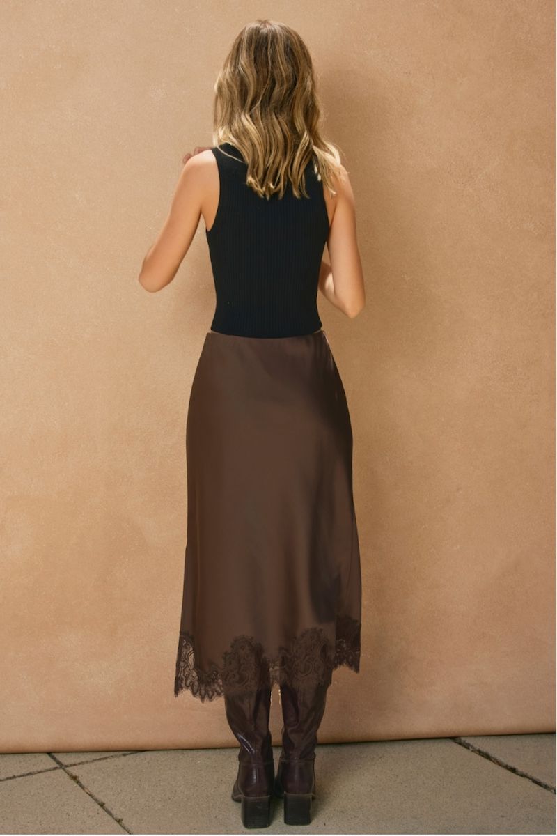 Aliya Dull Satin Lace Hem Pencil Midi Skirt Clothing Dress Forum 