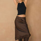 Aliya Dull Satin Lace Hem Pencil Midi Skirt Clothing Dress Forum Brown S 