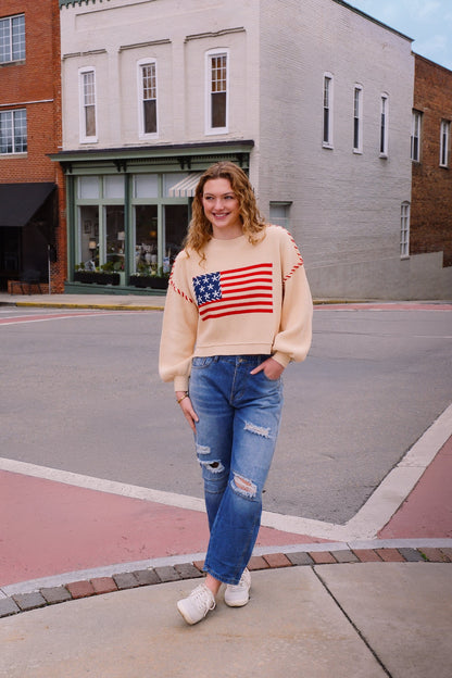 Americana Knit Pullover Sweater Sweater mure + grand Cream S/M 