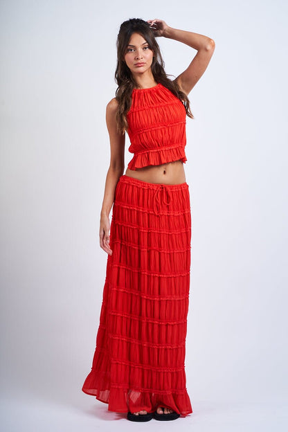 Auburn Backless Top and Pleated Skirt Set Clothing Sky to Moon 