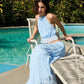 Auburn Backless Top and Pleated Skirt Set Clothing Sky to Moon Blue S 