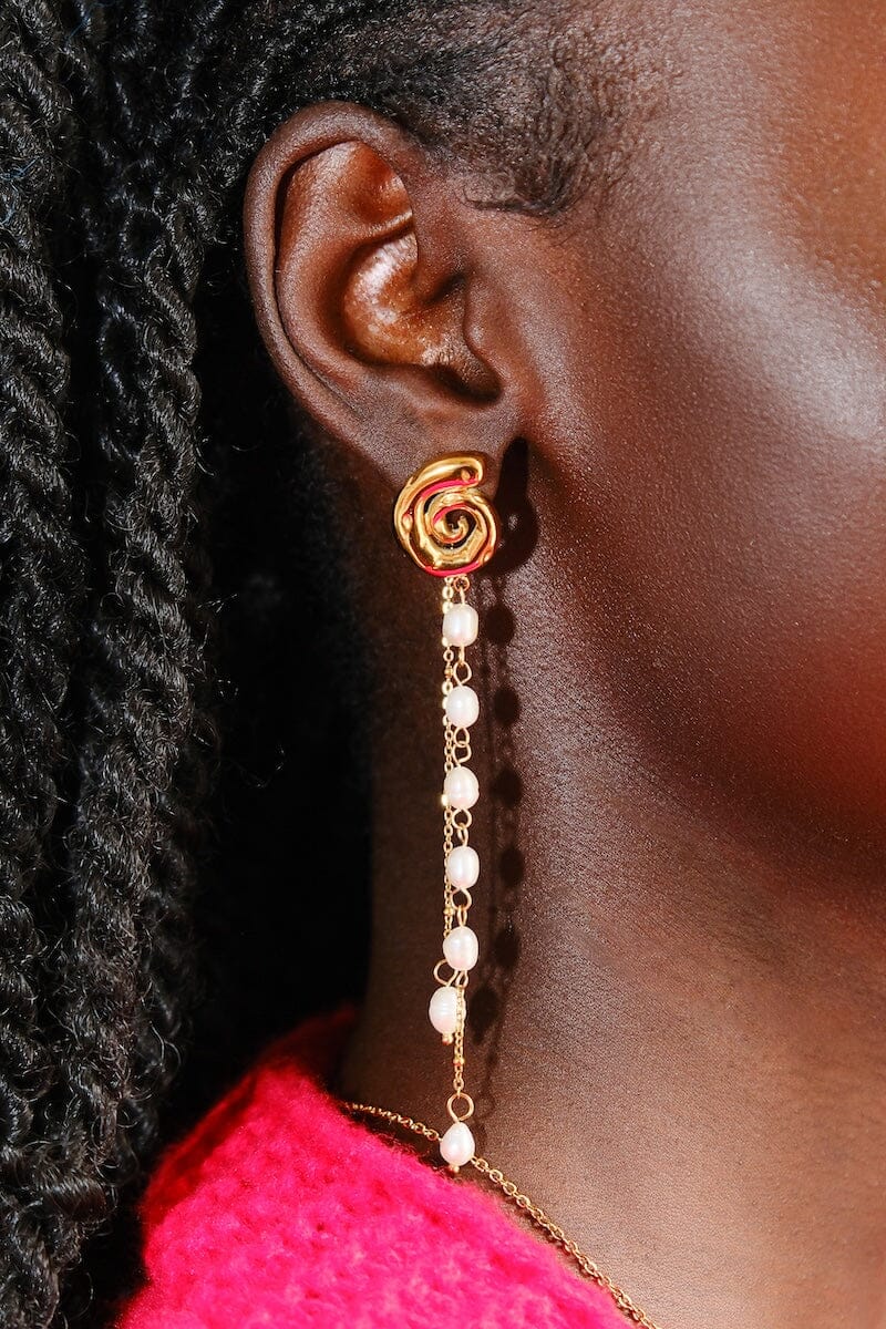 Aurora Pearl Chain Statement EarringsMure + Grand