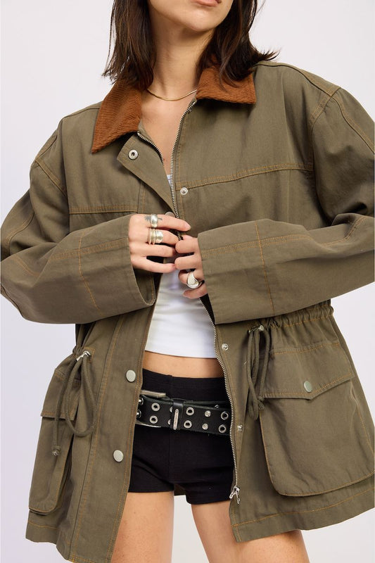 Autumn Paneled Chore with Waist Tie Jacket Clothing Emory Park 