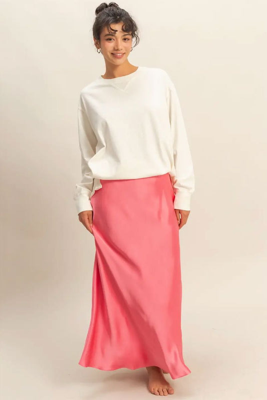 Avia Elastic Waist Evening Satin Maxi Skirt Clothing Hyfve 