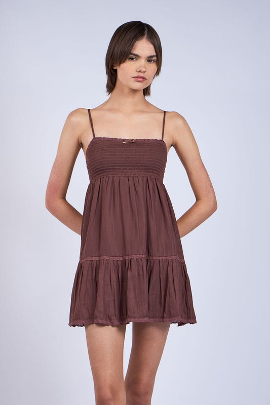 Bianca Smocked Bust Lace Trim Mini Dress Clothing Sky to Moon 