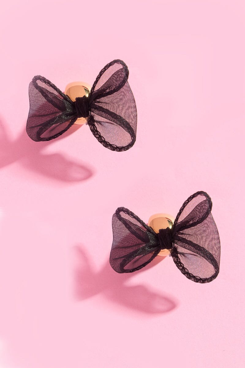 Black Fabric Bow Statement Earring Earrings mure + grand Gold 