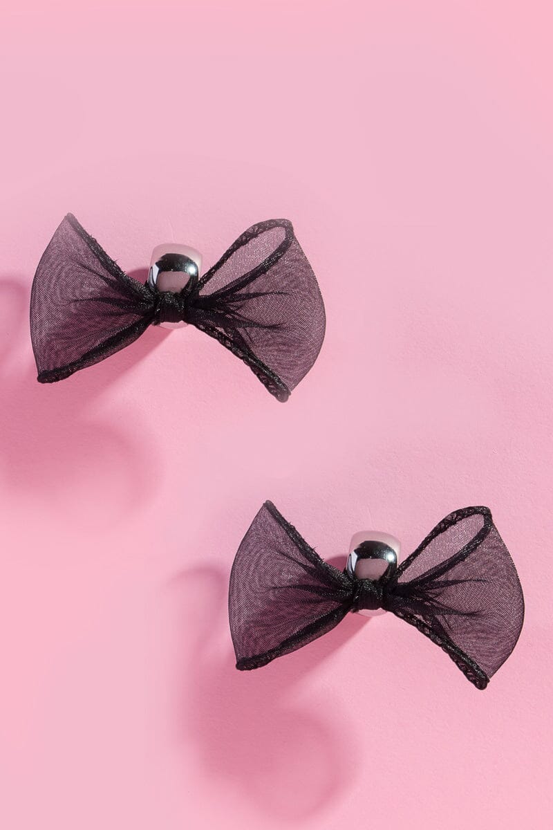 Black Fabric Bow Statement Earring Earrings mure + grand Silver 