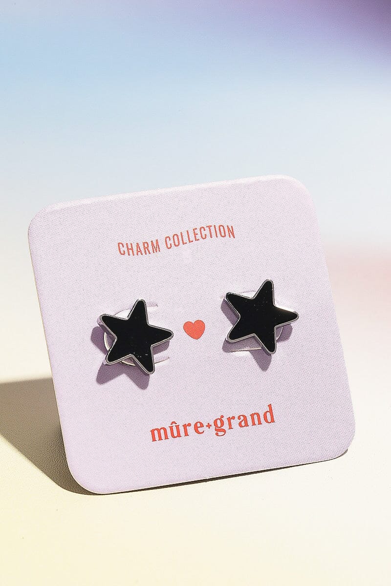 Black Star Enamel Charm Stud Earrings Earrings mure + grand 