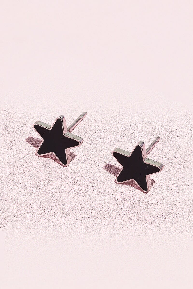 Black Star Enamel Charm Stud Earrings Earrings mure + grand Silver 