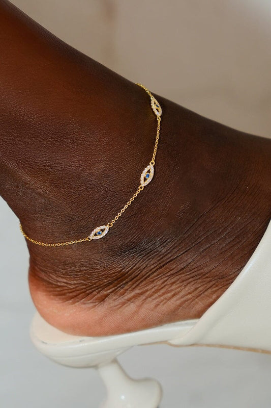 Blue Evil Eye Sterling Silver Anklet Anklets Mure + Grand 