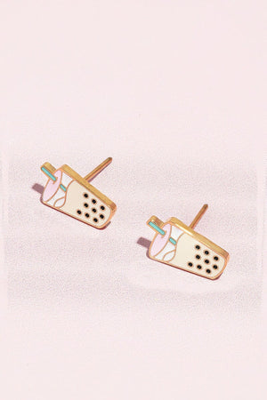 Boba Enamel Charm Stud Earrings