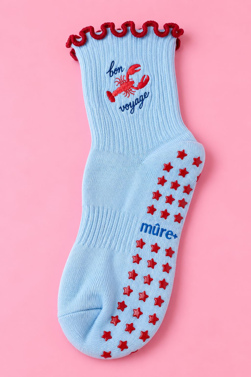 Bon Voyage Frill Pilates Grip Socks Socks mure + grand 