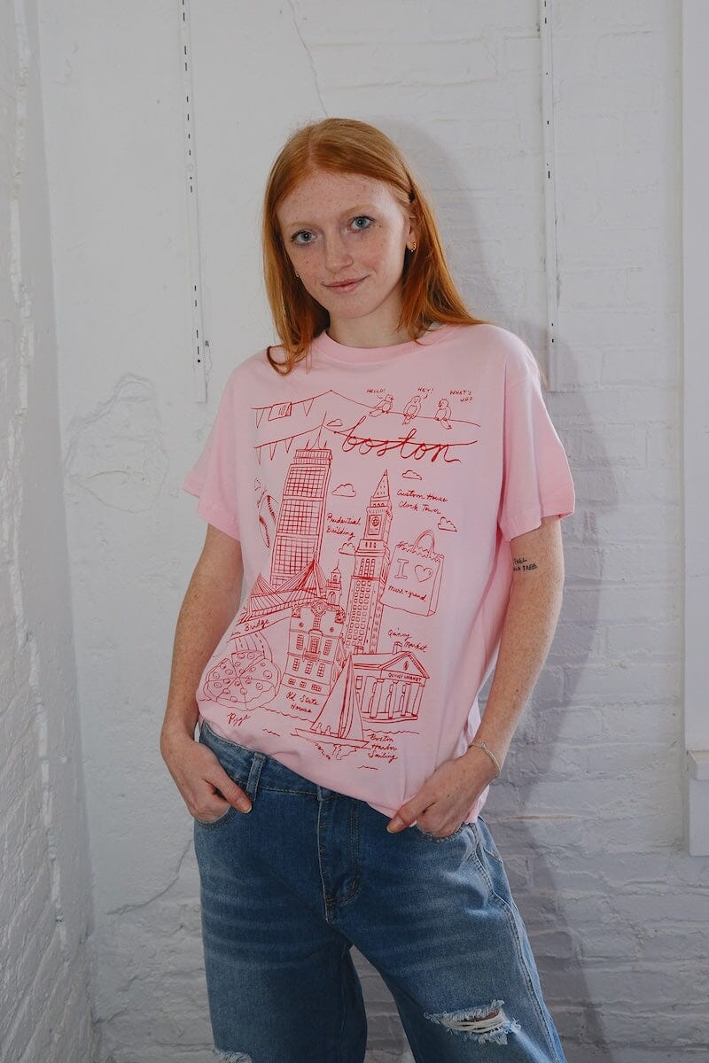 Boston Illustration Pink Graphic T-shirt t-shirt mure + grand 