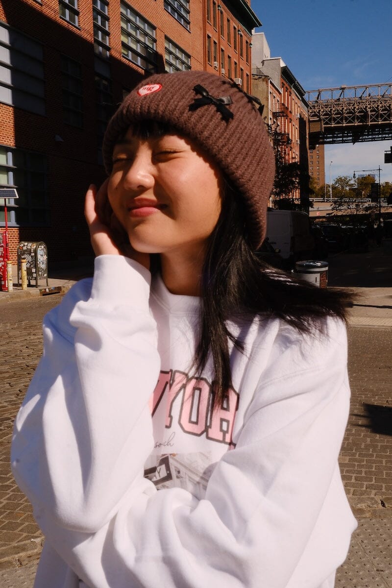 Bow Chunky Knit Beanie Hats mure + grand 