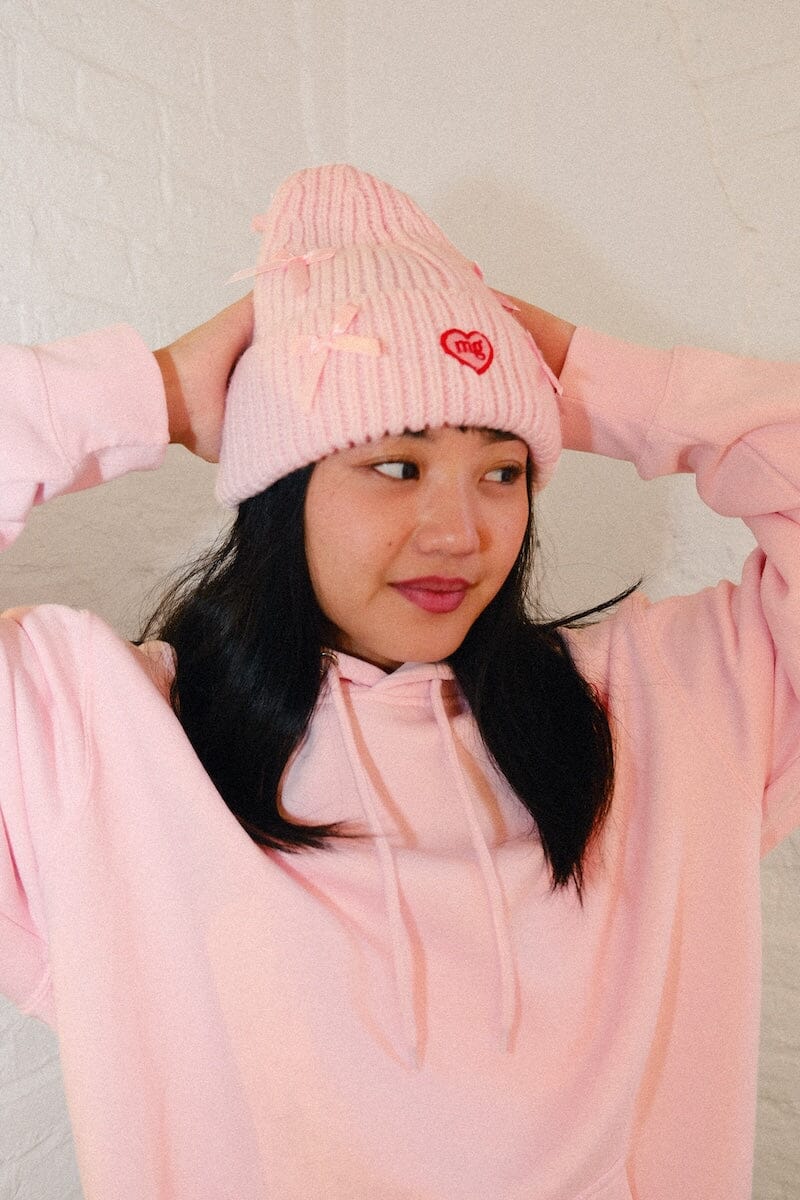 Bow Chunky Knit Beanie Hats mure + grand 