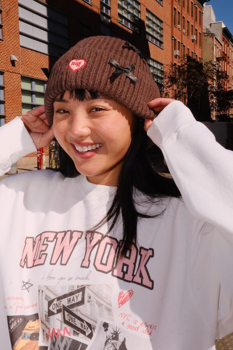 Bow Chunky Knit Beanie Hats mure + grand 