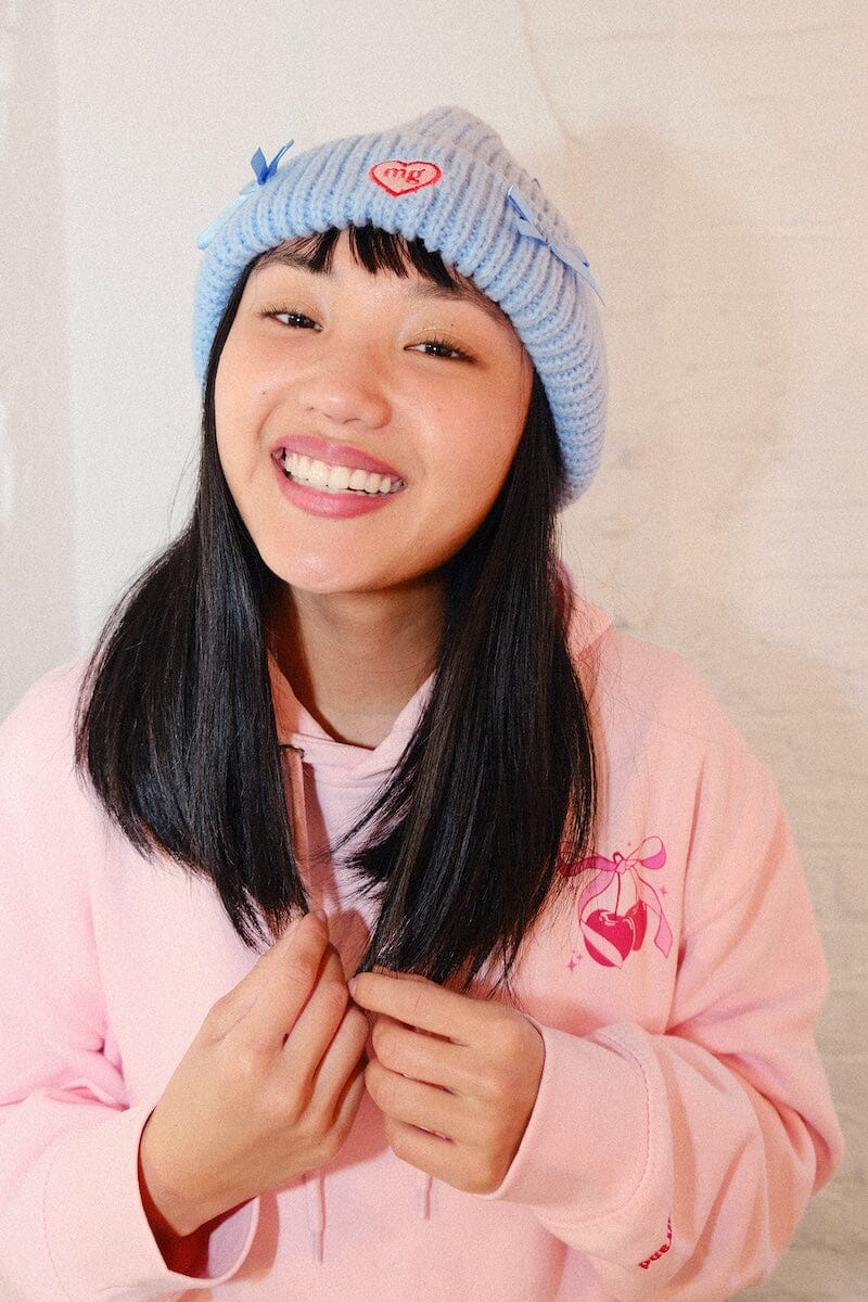 Bow Chunky Knit Beanie Hats mure + grand 