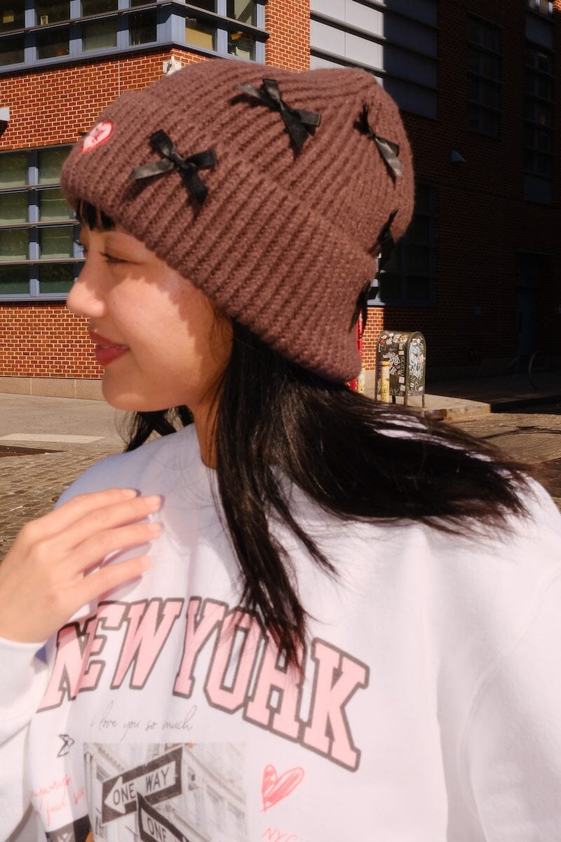 Bow Chunky Knit Beanie Hats mure + grand 