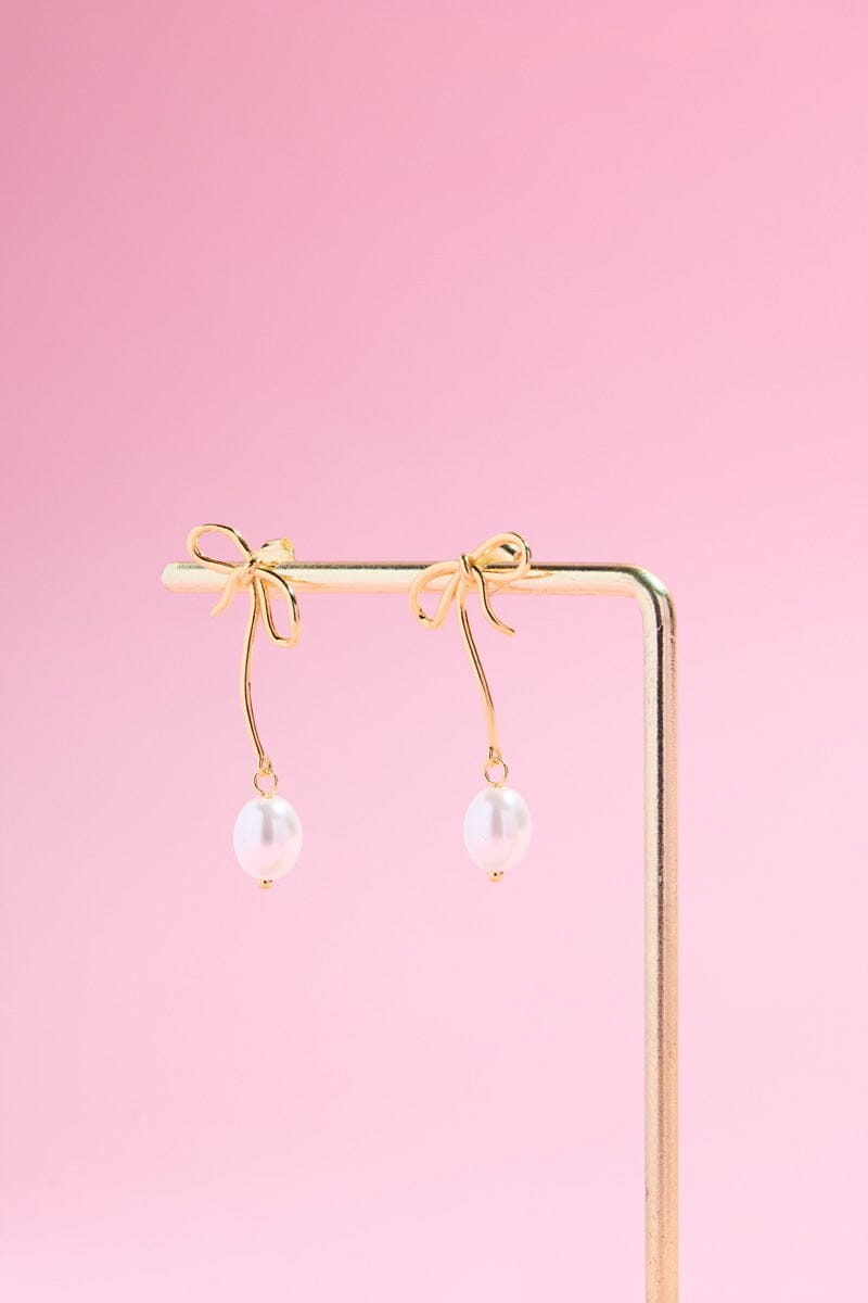 Bow & Pearl Delight Sterling Silver Charm Dangle EarringsMure + Grand