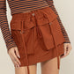 Sienna Brown Drawstring Cargo Mini Skirt