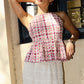 Candy Checkered Floral Halter Top With Tie Back Clothing Bailey Rose 