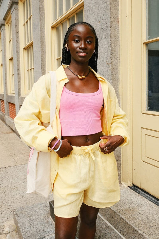 Capri Butter Yellow Linen Button Down and Short Set Clothing mure + grand 