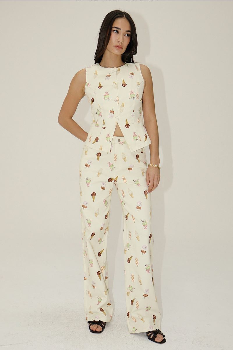 Carmella Ice Cream Print Wide-Leg Pants Clothing Bailey Rose 