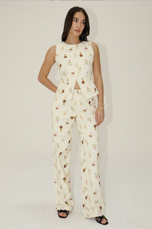 Carmella Ice Cream Print Wide-Leg Pants Clothing Bailey Rose 