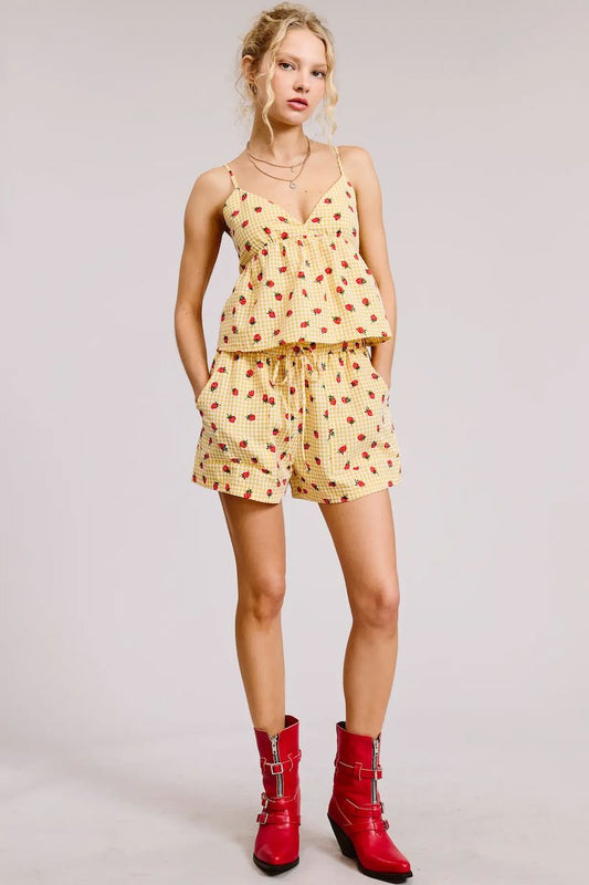 Celina Strawberry Gingham Print Cami & Shorts Set Clothing mimosa 