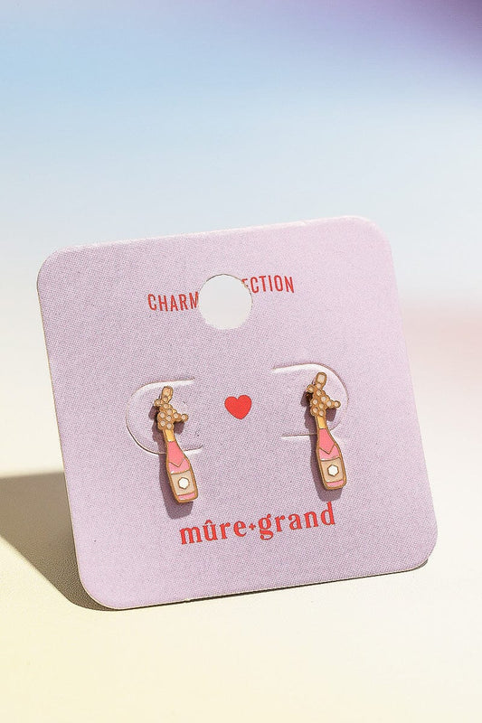 Champagne Bubbly Enamel Charm Stud Earrings Earrings mure + grand Gold 