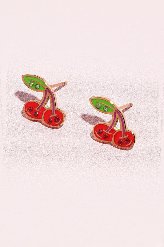 Cherry Enamel Charm Stud Earrings Earrings Mure + Grand 