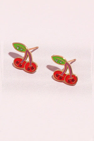 Cherry Enamel Charm Stud Earrings