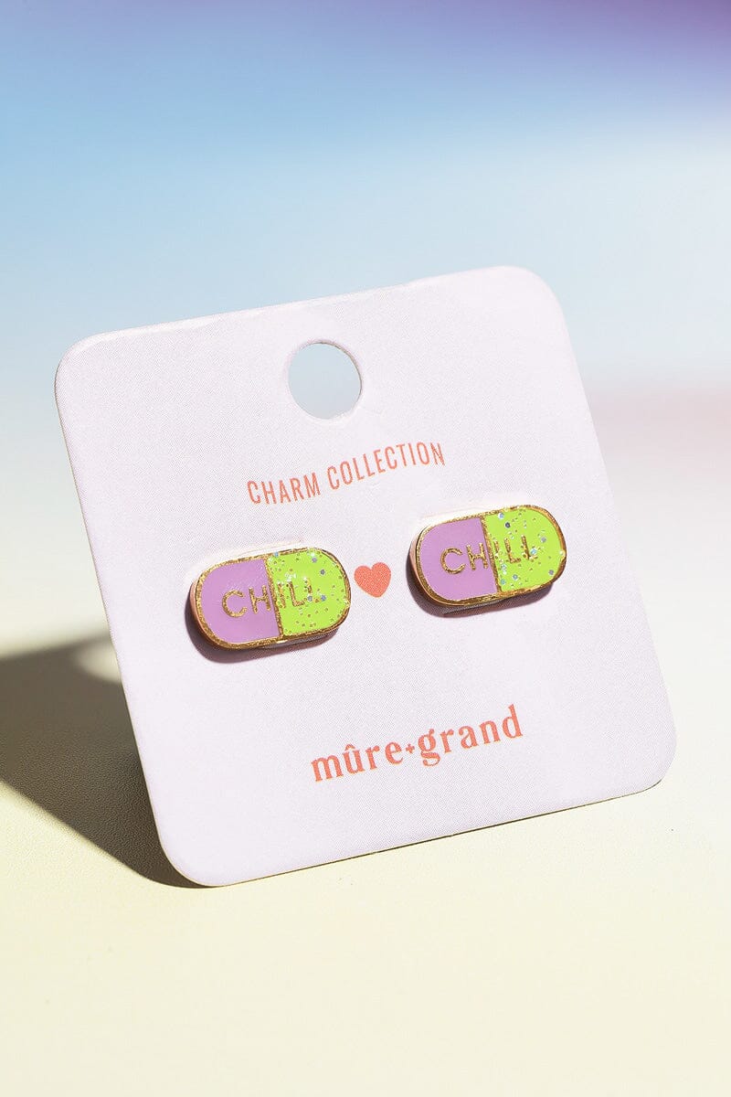 Chill Pill Enamel Charm Stud Earrings Earrings mure + grand 