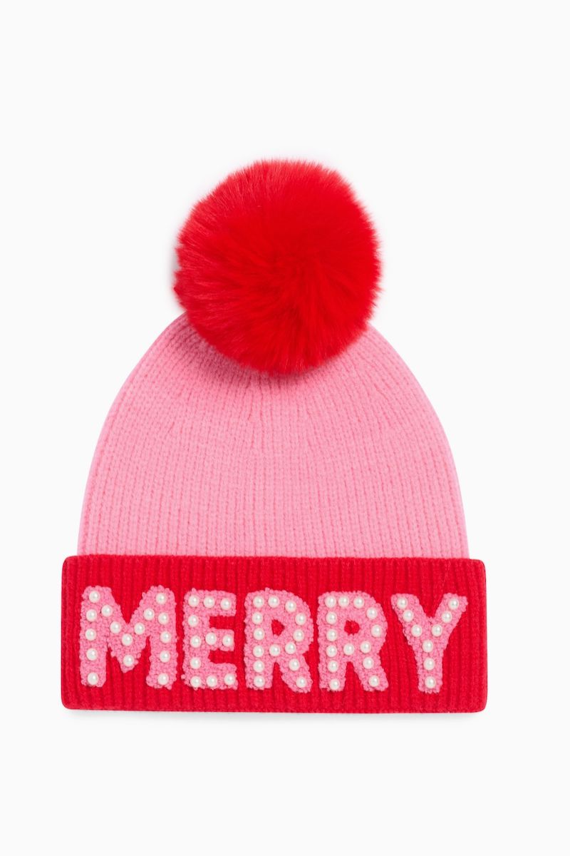 Christmas Theme Beanies Hats mure + grand Merry Beanie with Pearls 