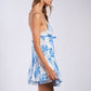 Ciela Bright Blue Floral Back Crossed Tie Mini Dress Clothing Sky to Moon 