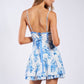 Ciela Bright Blue Floral Back Crossed Tie Mini Dress Clothing Sky to Moon 