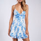 Ciela Bright Blue Floral Back Crossed Tie Mini Dress Clothing Sky to Moon 