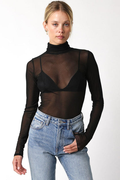 Cindy Mesh Turtleneck Top Clothing Pretty Garbage Black S 