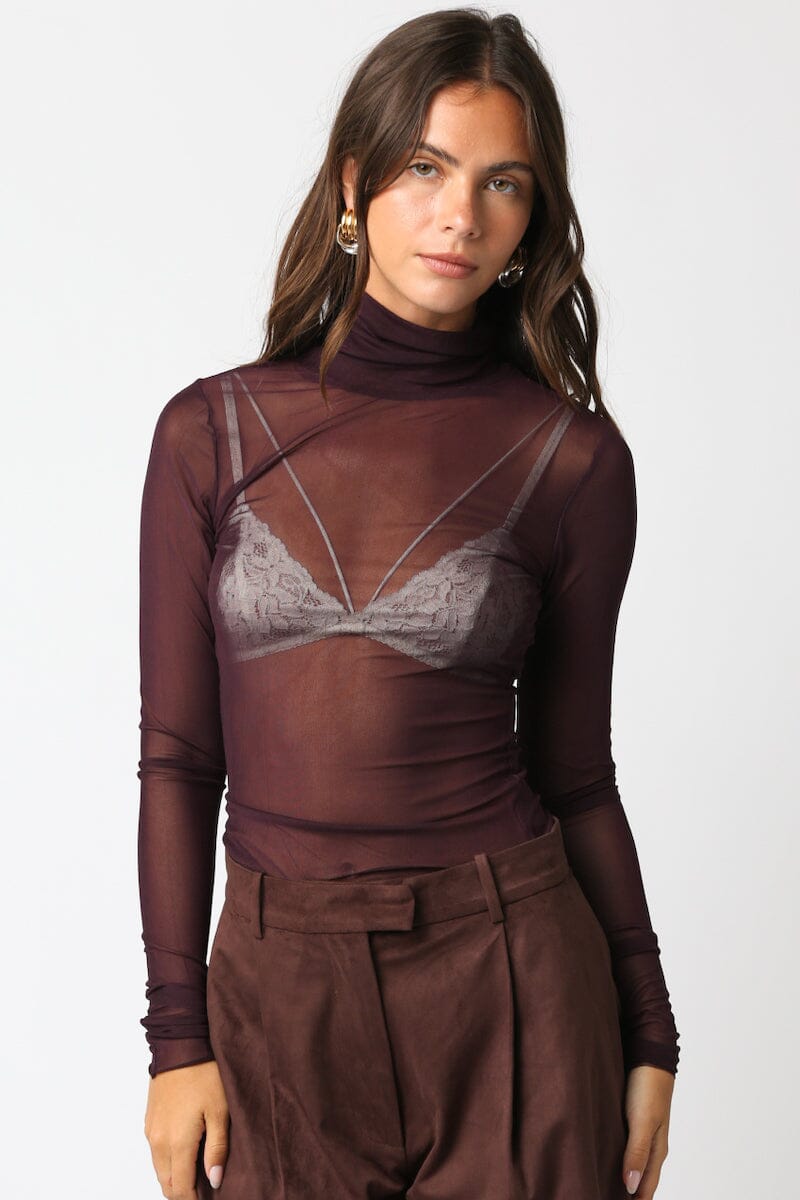 Cindy Mesh Turtleneck Top Clothing Pretty Garbage Mauve Wine S 
