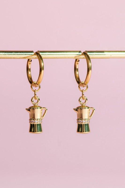 Coffee Pot Charm Dangle Earrings Earrings mure + grand 