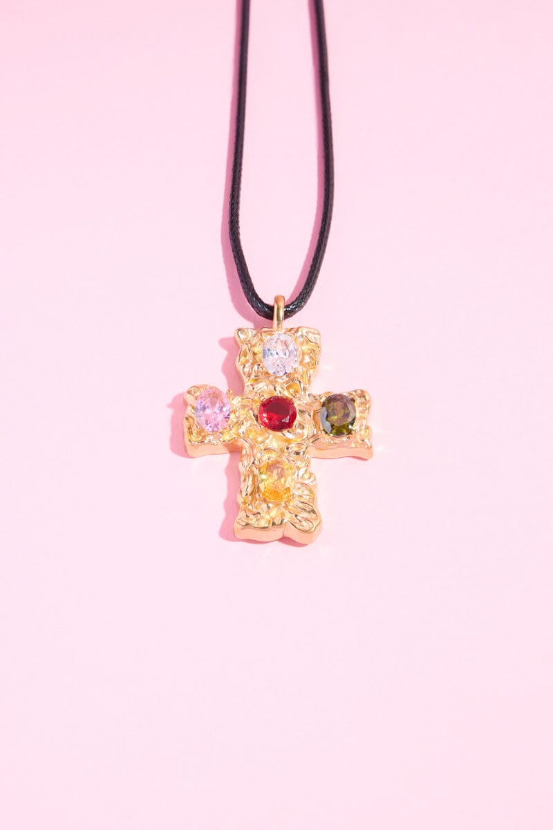 Colored Stone Cross Pendant NecklaceMure + Grand