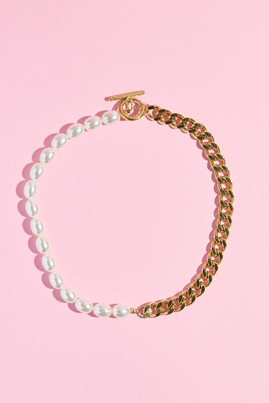 Curb Chain and Pearl Bead Necklaces Bracelet mure + grand 