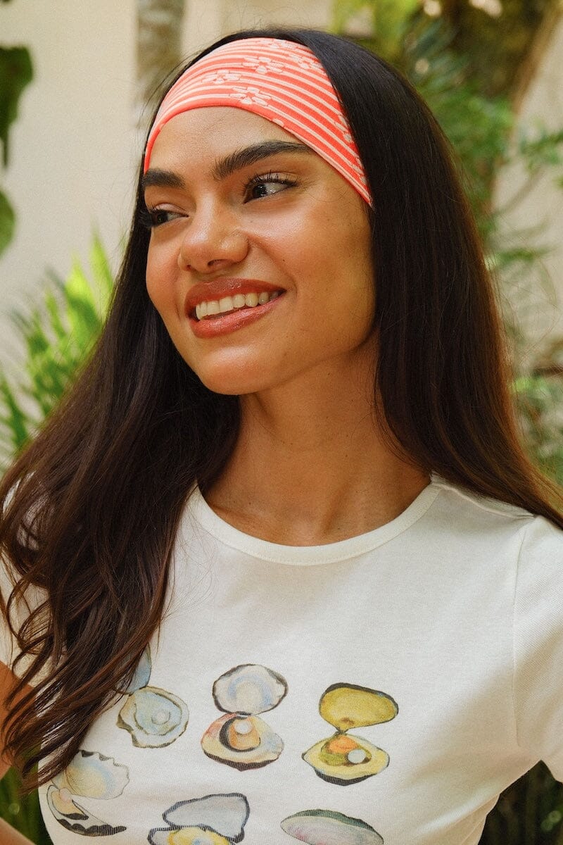 Daisy Print Stretchy Headband Hair Accessory mure + grand Orange 