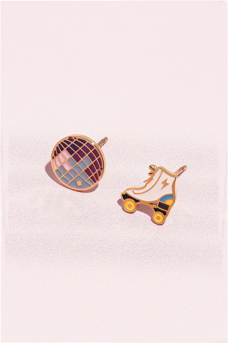 Disco Ball + Skates Enamel Charm Stud Earrings Earrings Mure + Grand 