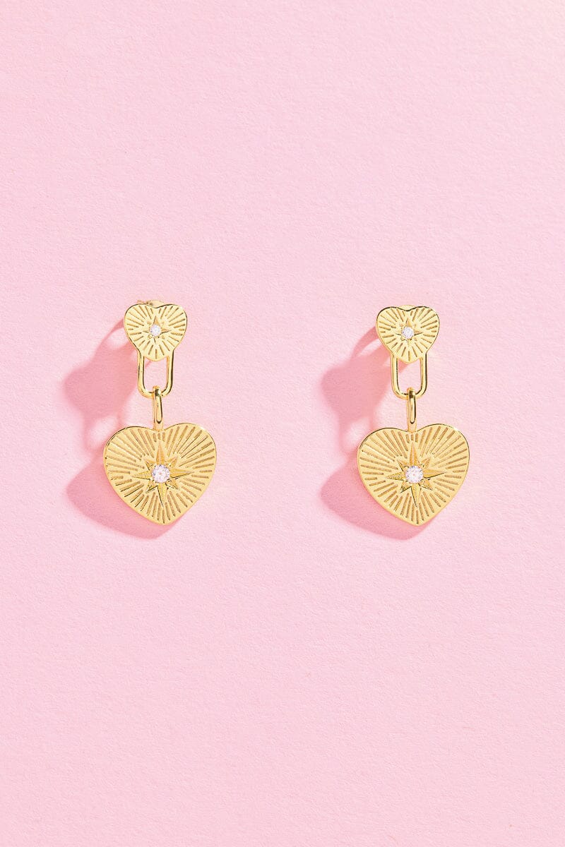 Double Fluted Heart Sterling Silver Charm Dangle Earrings Earrings mure + grand 