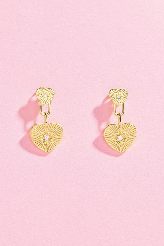 Double Fluted Heart Sterling Silver Charm Dangle Earrings Earrings mure + grand 